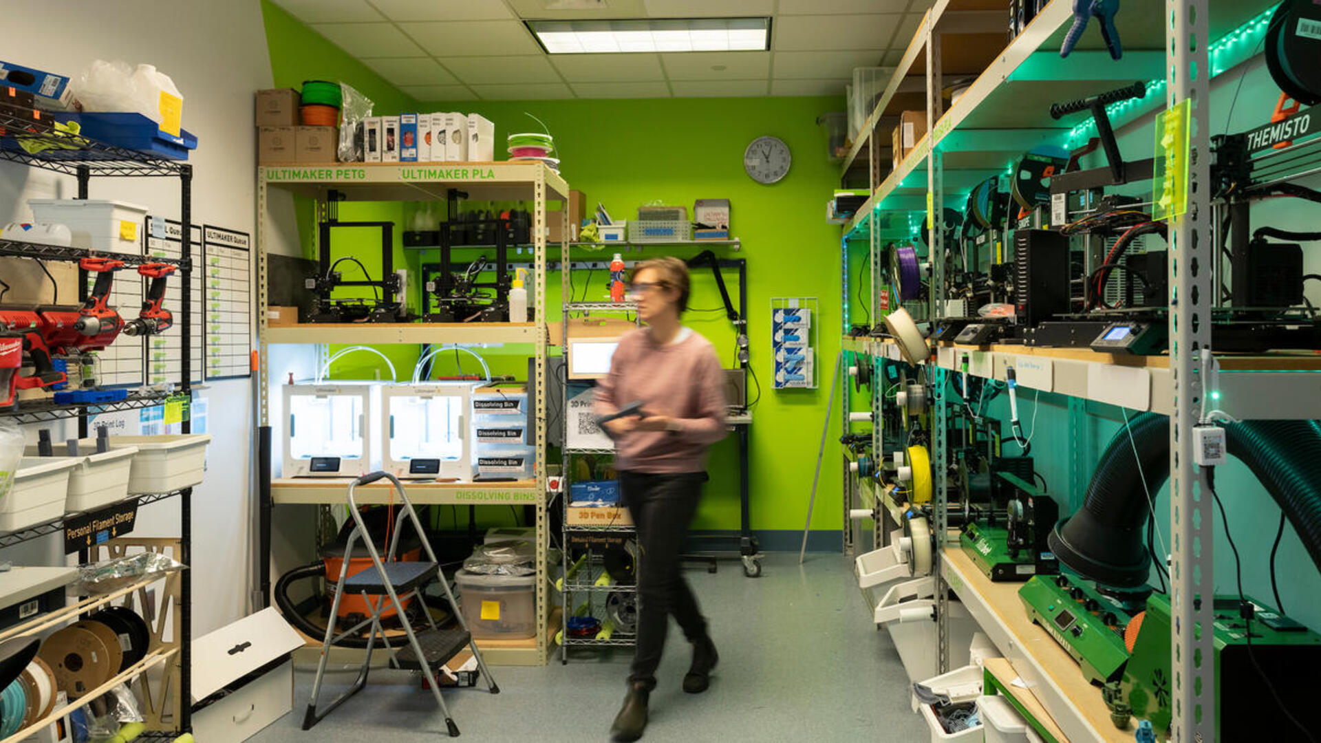 Student walking in Shop Workspace 